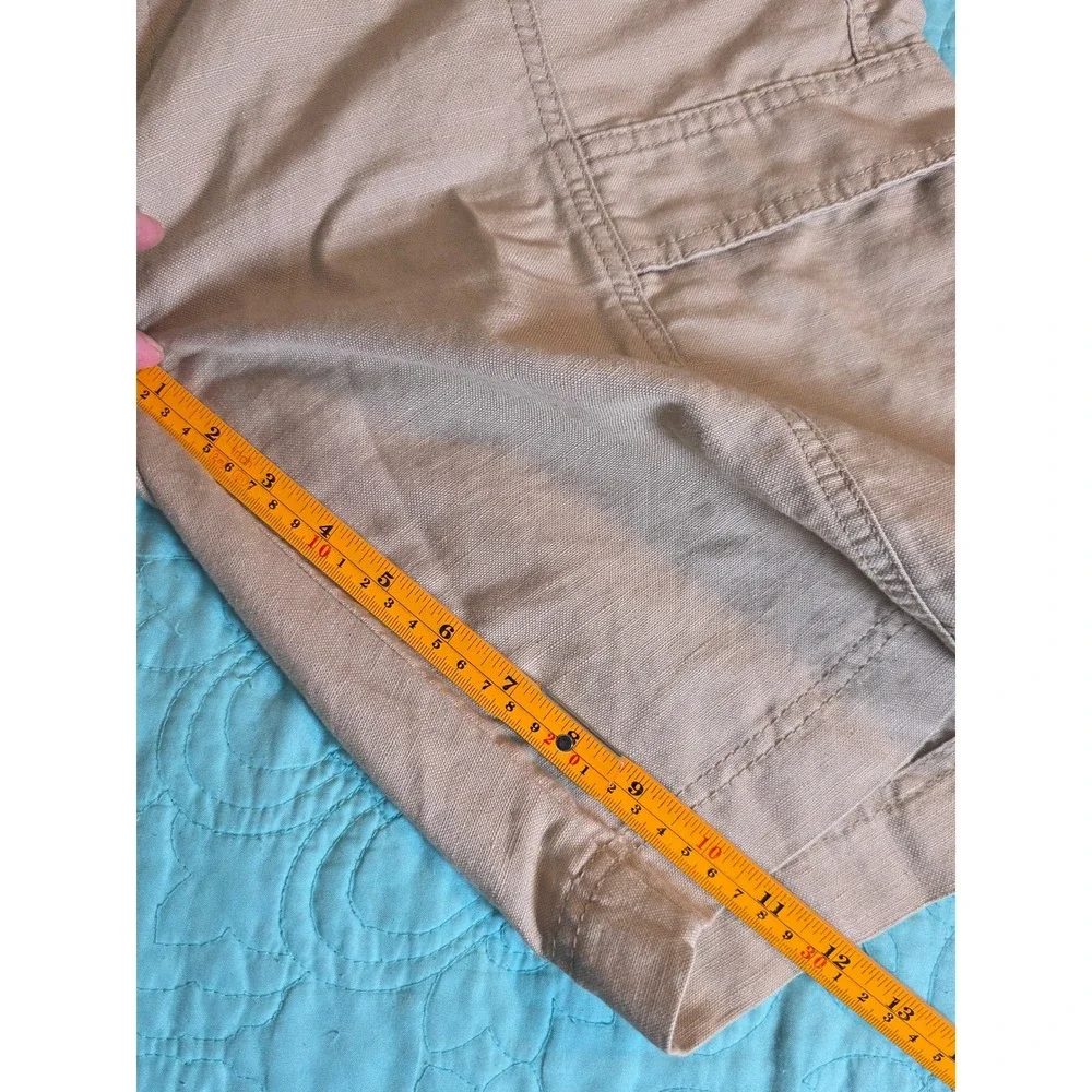 Island Shores Mens 38 Khaki Tan Linen Cotton Blend Cargo Shorts Tropical Casual